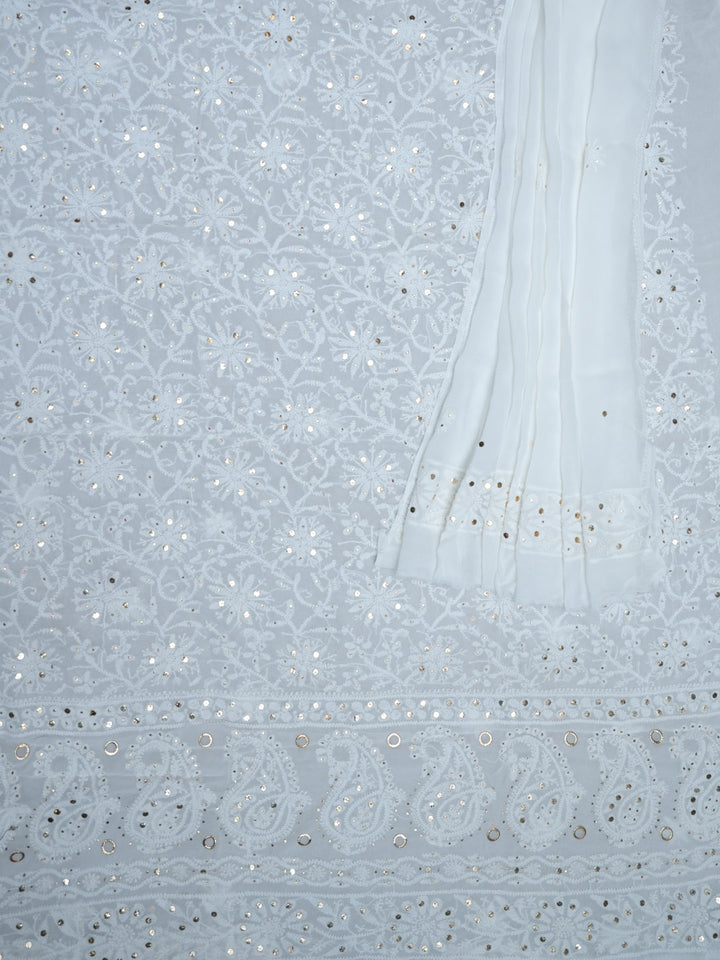 Women Hand Embroidered Chikankari Viscose Georgette Dressmaterial PC4124-WHITE3