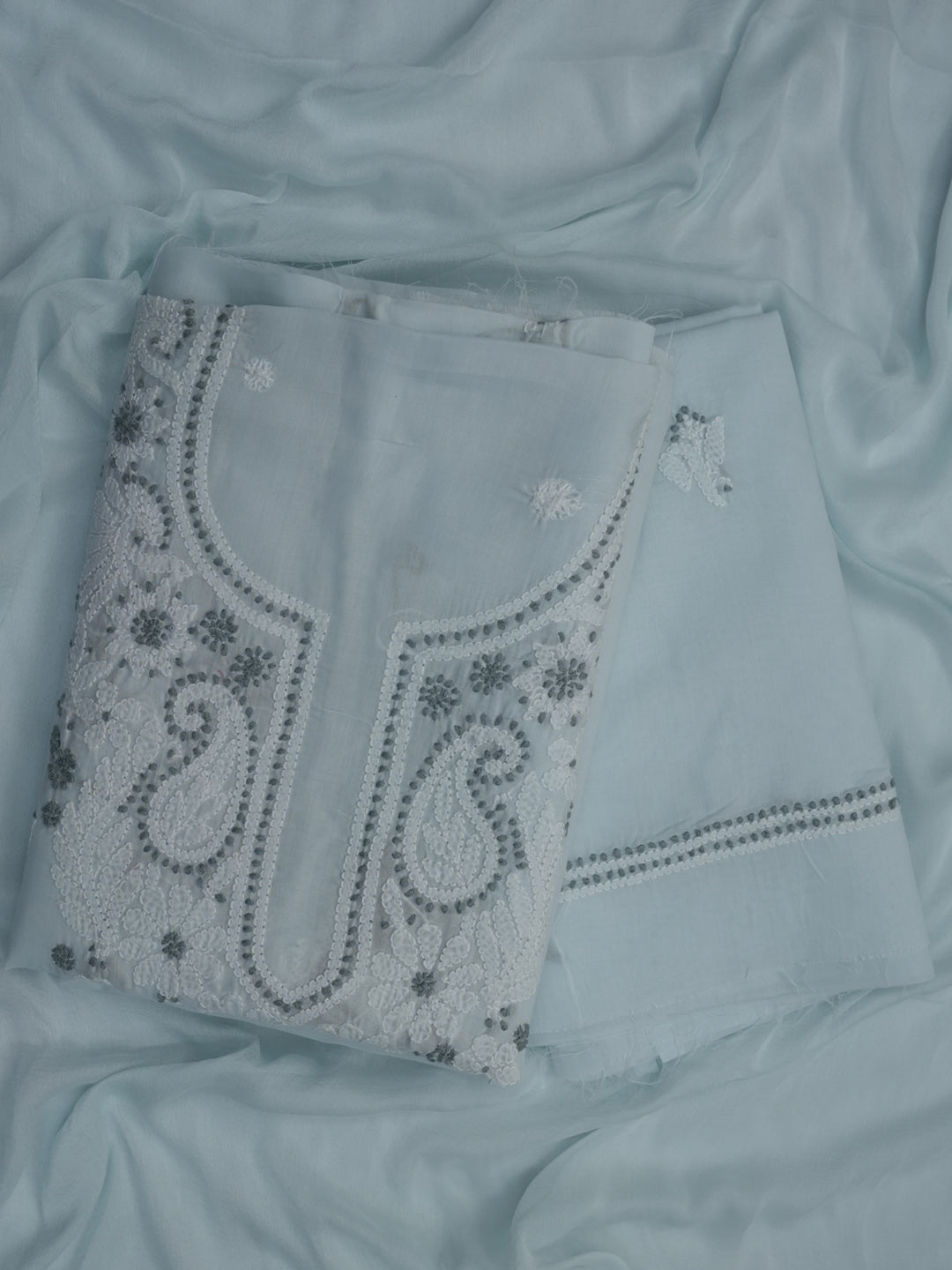 Women Hand Embroidered Cotton Chikankari Dress Material PCSCU00104FS-LIGHTGREY