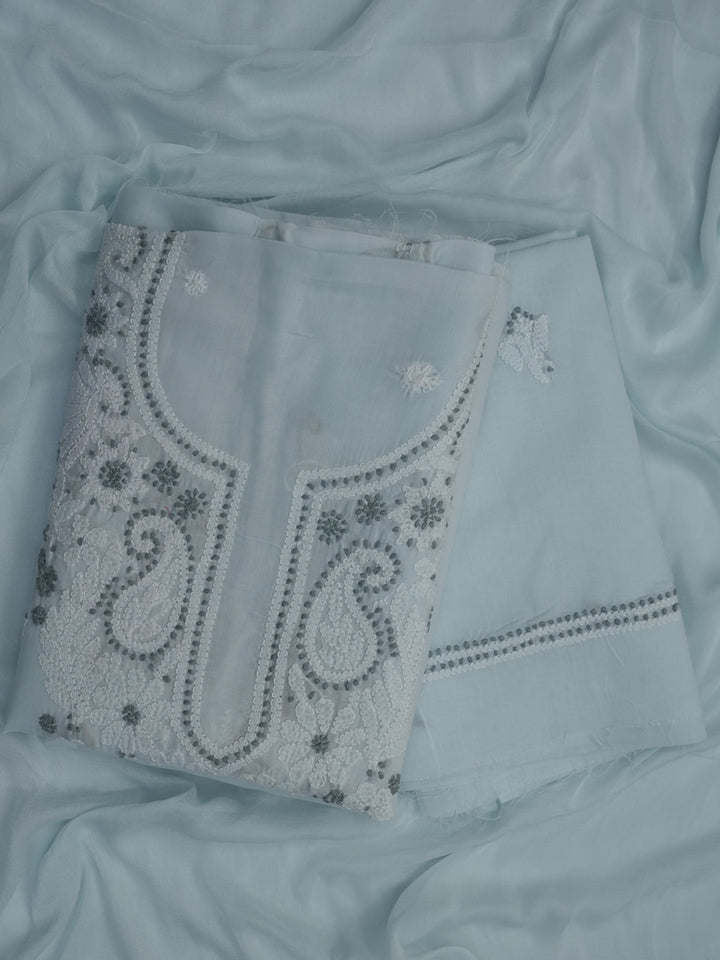 Women Hand Embroidered Cotton Chikankari Dress Material PCSCU00104FS-LIGHTGREY