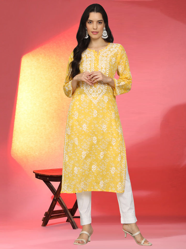 Hand Embroidered Chikankari Mulmul Cotton Straight Kurta- PC4041