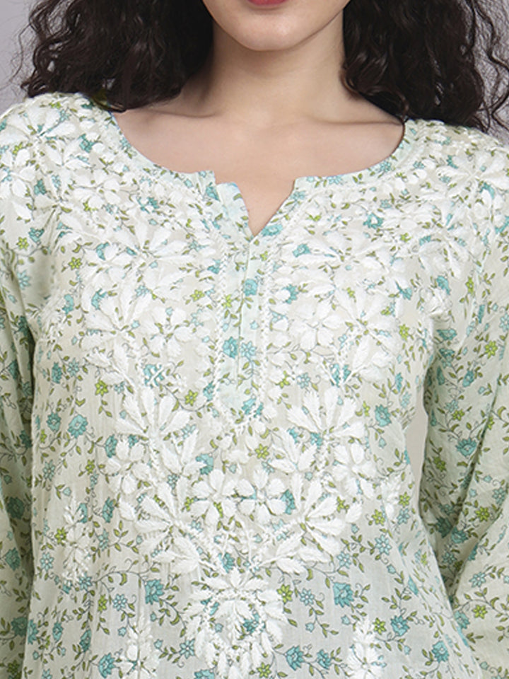 Women Hand Embroidered Chikankari Mulmul Kurti PC4073