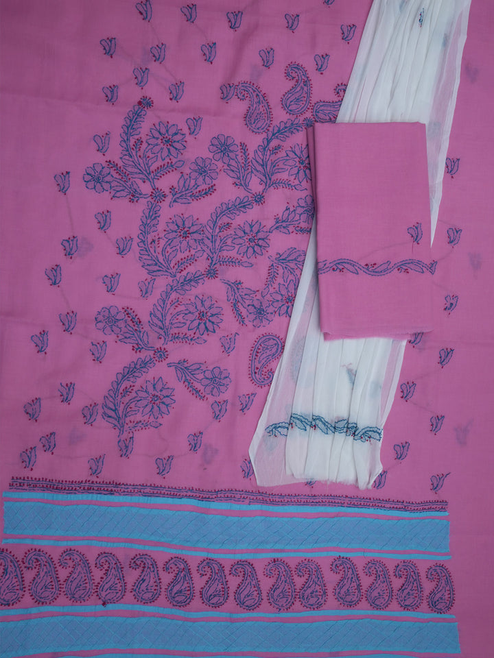 women hand embroidered chikankari cotton dressmaterial PC4120-HOTPINK4