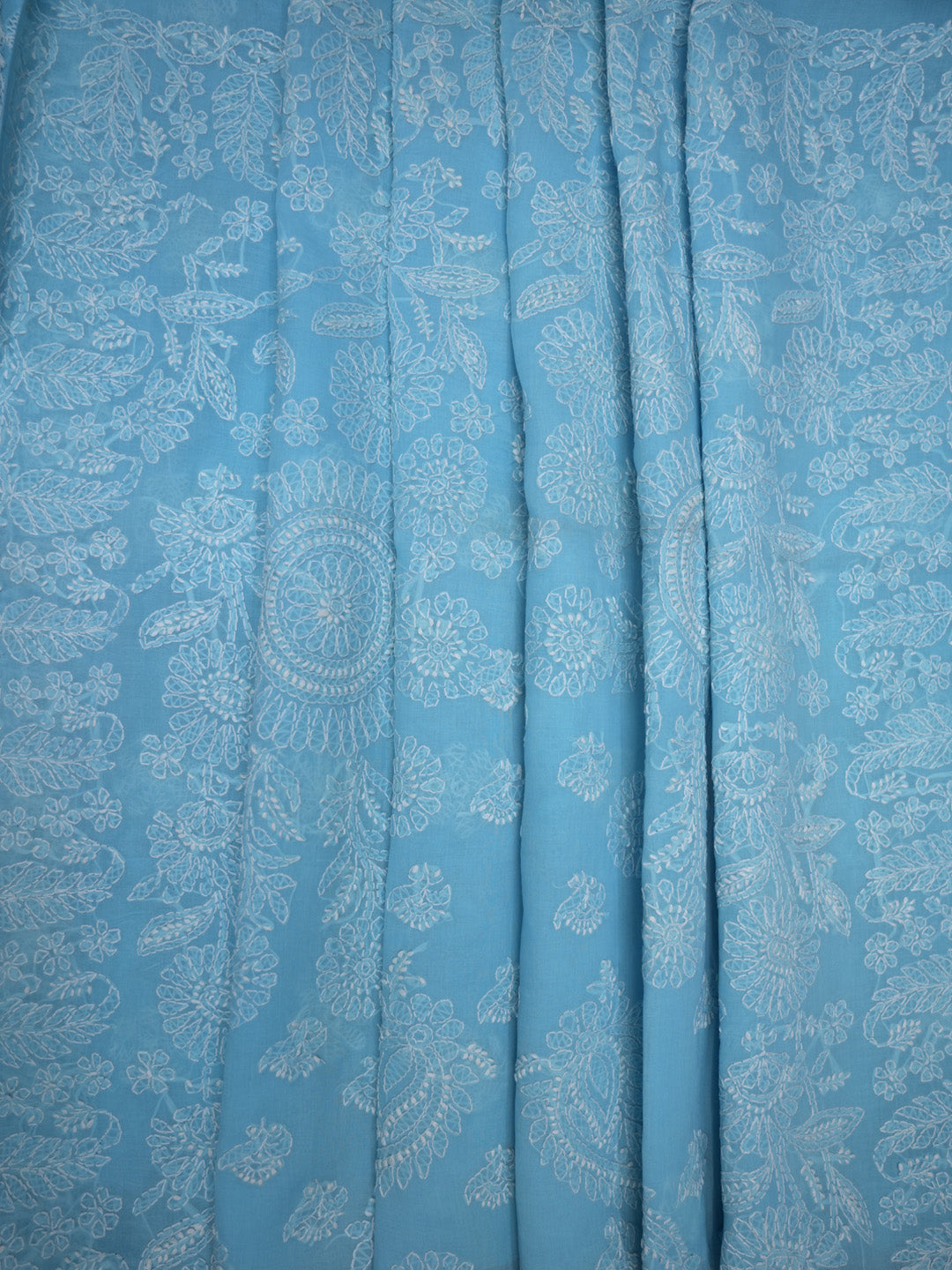 Hand Embroidered Chikankari Cotton Saree PCSAR02 Skyblue