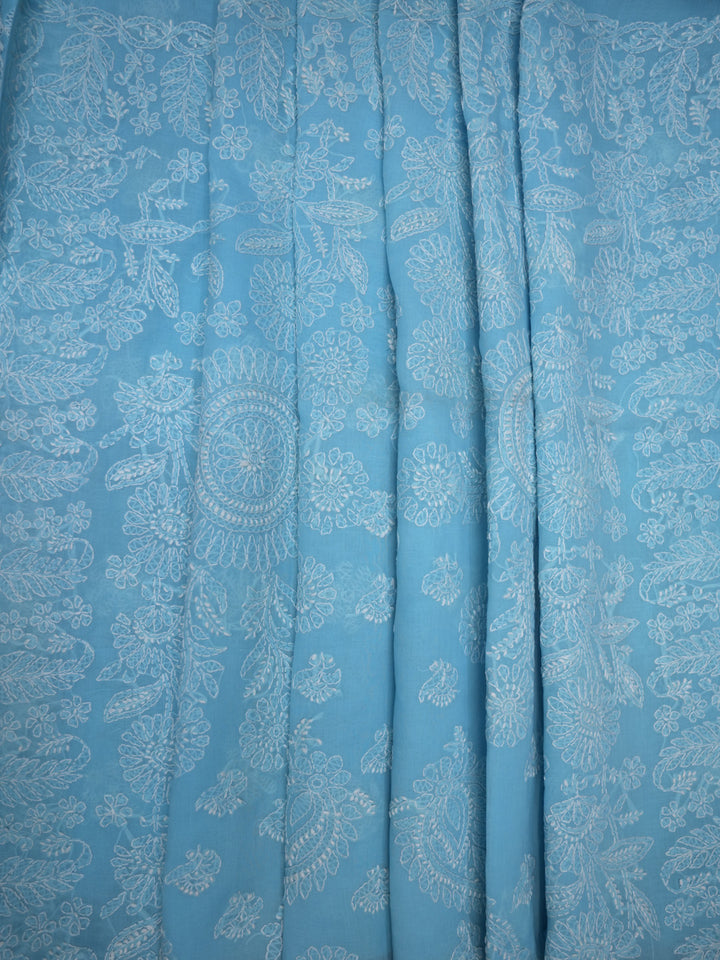 Hand Embroidered Chikankari Cotton Saree PCSAR02 Skyblue