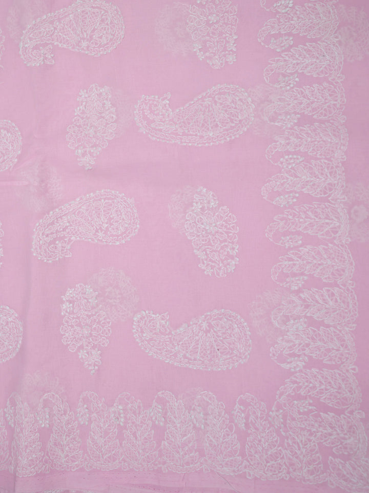 Hand Embroidered Chikankari Cotton Saree PCSAR02 Babypink