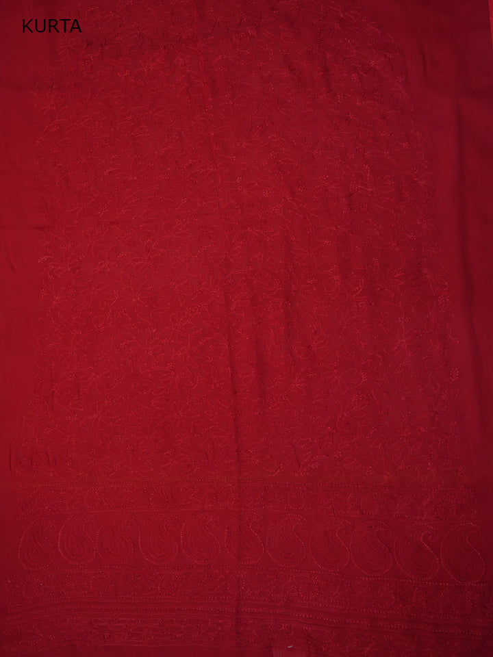Women Hand Embroidered Chikankari Viscose Georgette Kurta Fabric PC4122-RED
