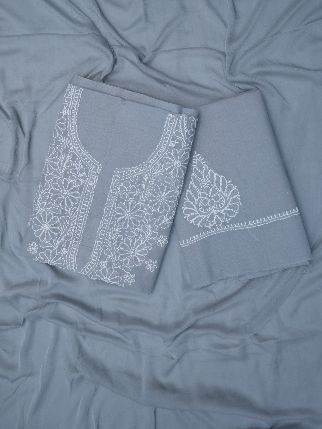 Women Hand Embroidered Cotton Chikankari Dress Material PCSCU00104FS Grey