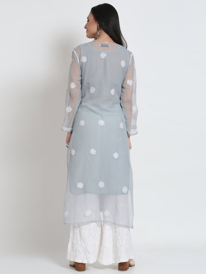 Hand Embroidered Chikankari Georgette Straight Kurta With Matching Slip- PC3484