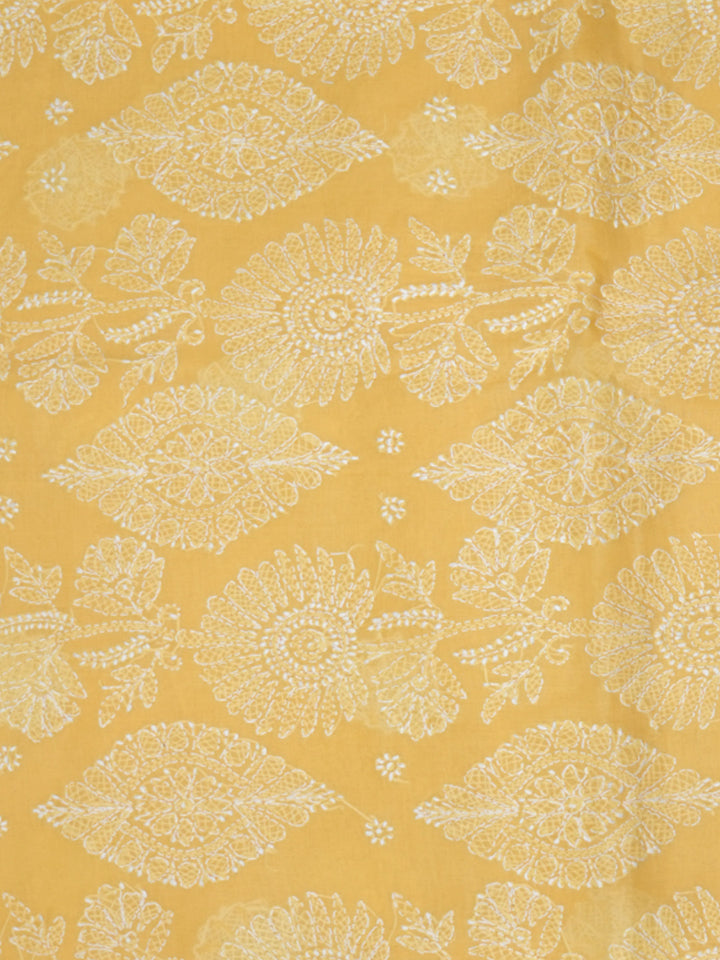 Hand Embroidered Chikankari Cotton Saree PCSAR02 Yellow