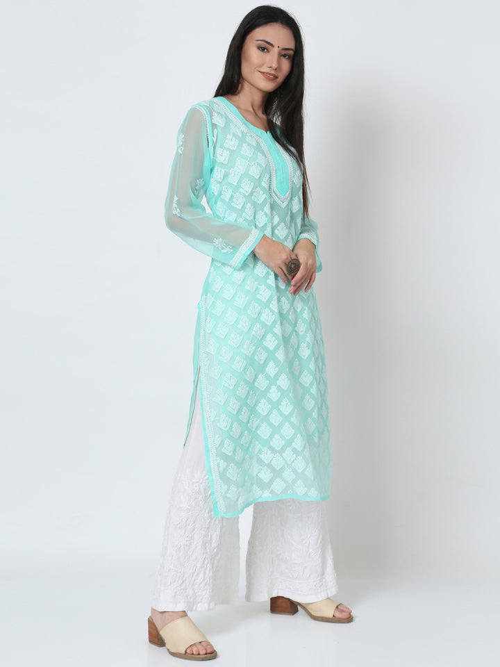 Hand Embroidered Chikankari Georgette Straight Kurta With Matching Slip- PC3484