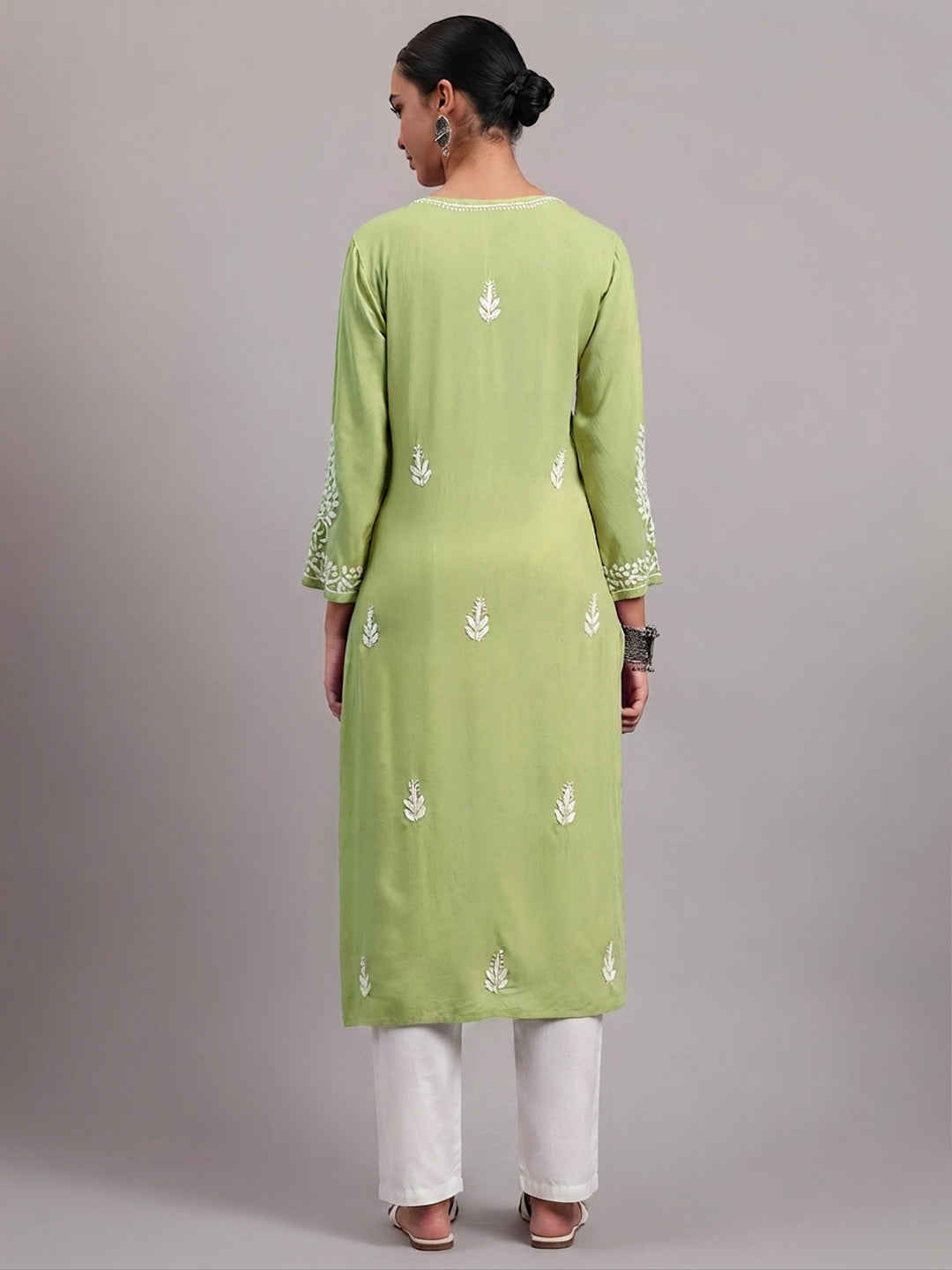 Women Hand Embroidered Chikankari Rayon Kurta PC4076 Green