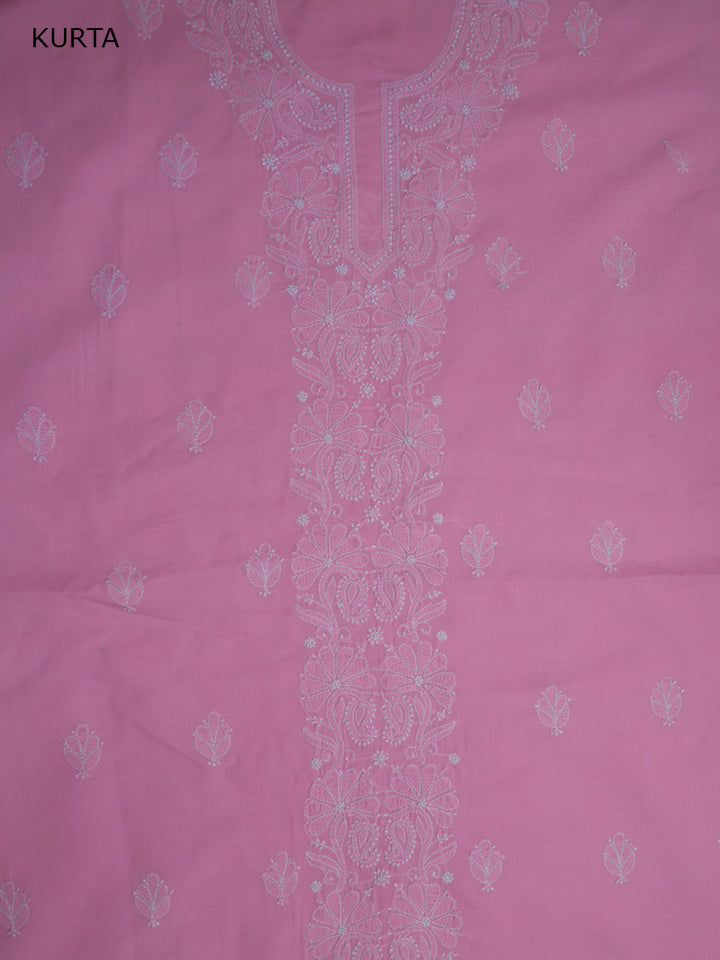 Women Hand Embroidered Chikankari Cotton Dressmaterial PCSCU00104FS-PINK