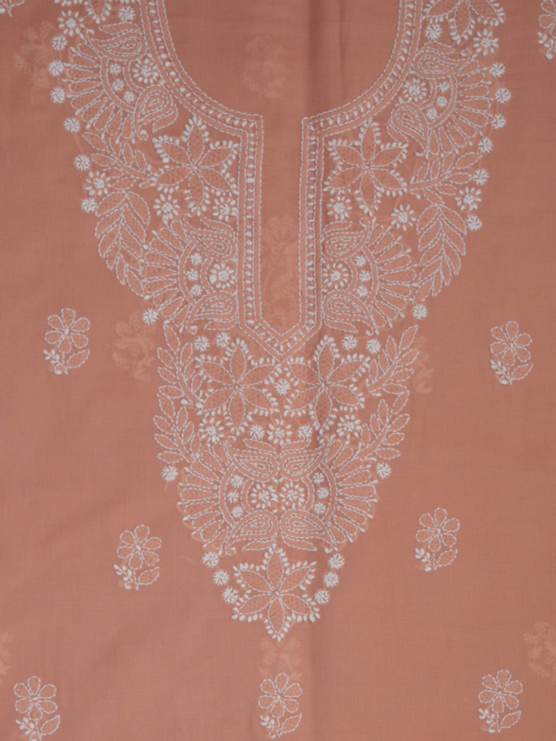 Women Hand Embroidered Cotton Chikankari Dress MaterialPCSCU00104FS-RUST