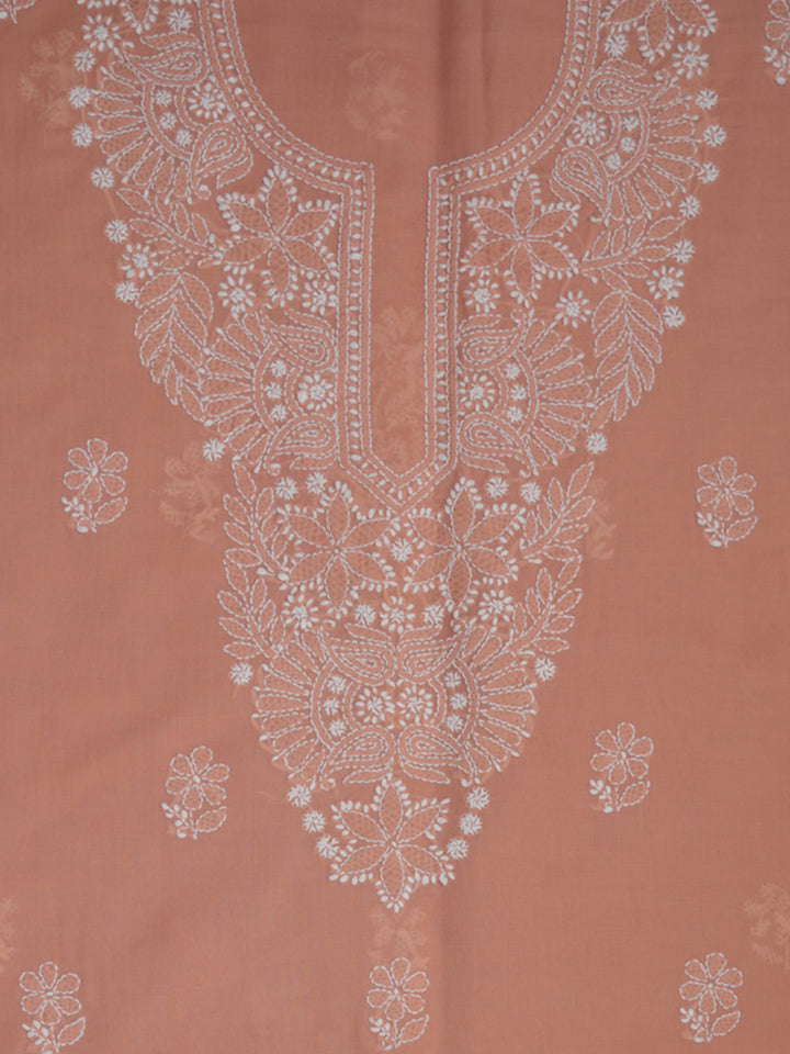 Women Hand Embroidered Cotton Chikankari Dress MaterialPCSCU00104FS-RUST
