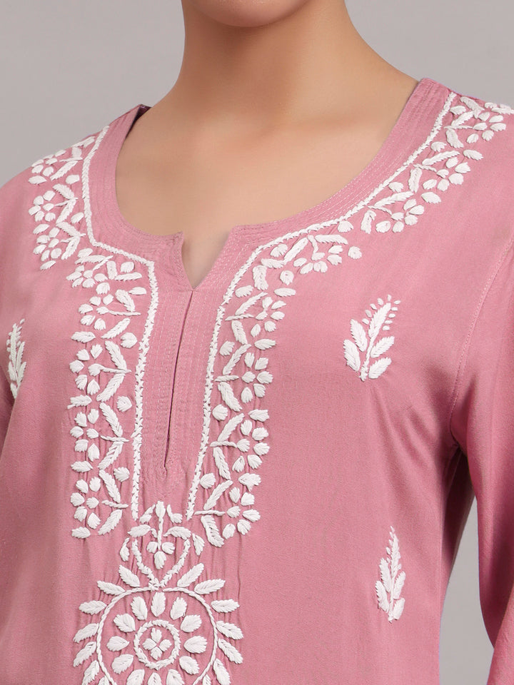 Women Hand Embroidered Chikankari Rayon Kurta PC4076 Orangered