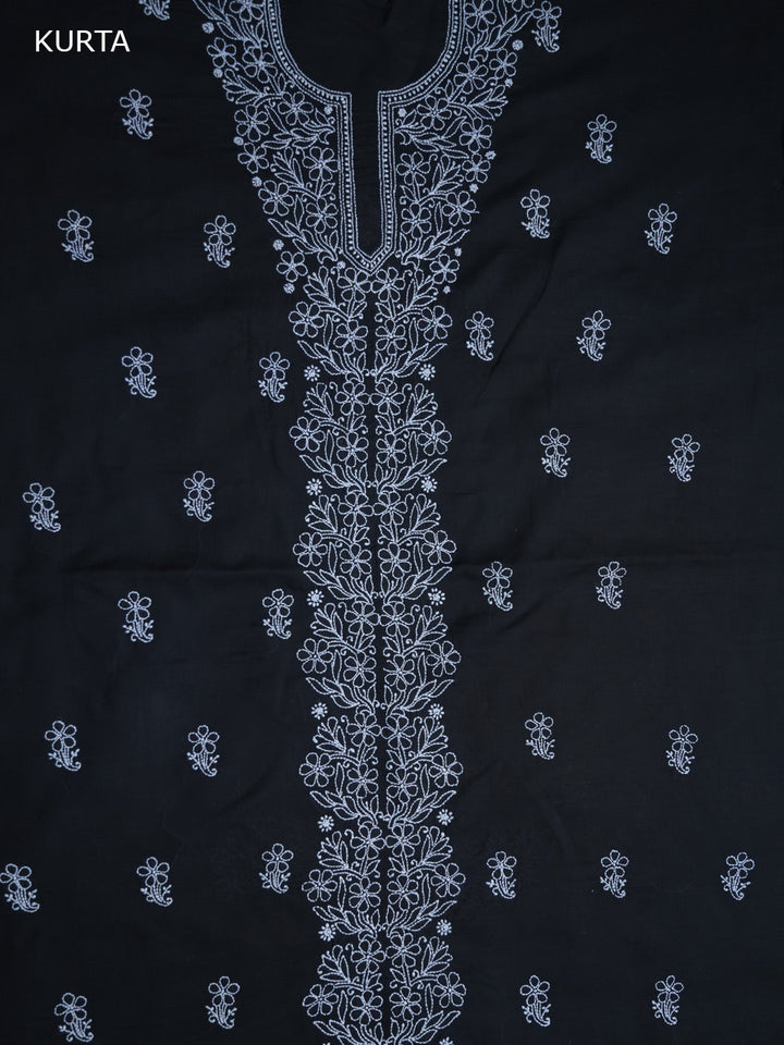 Women Hand Embroidered Chikankari Cotton Dressmaterial PCSCU00104FS-BLACK