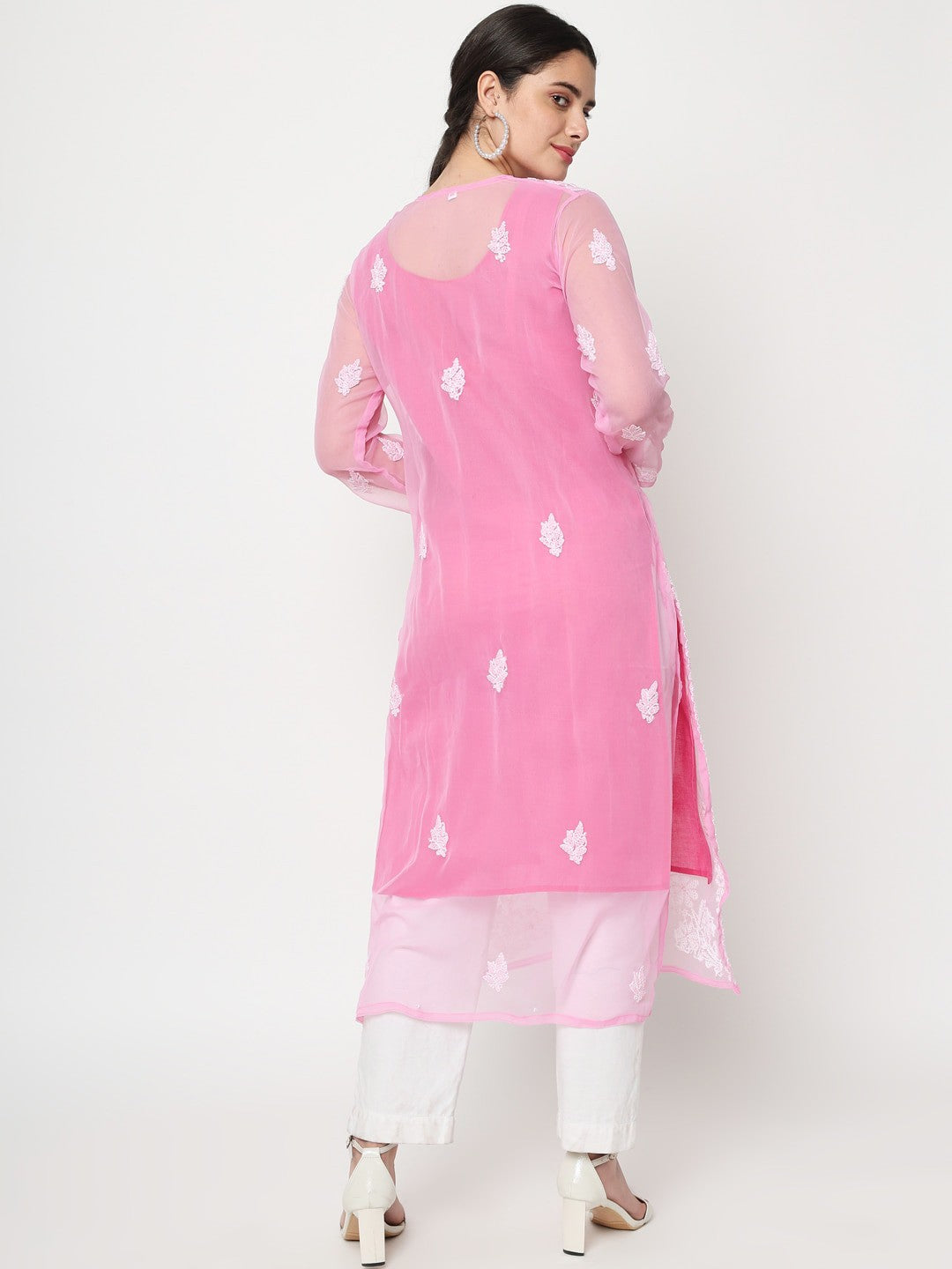 Hand Embroidered Chikankari Georgette Straight Kurta With Matching Slip-PC3560