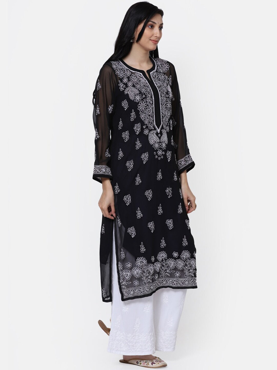 Women Hand Embroidered Chikankari Georgette Straight Kurta with Matching Slip PC3511