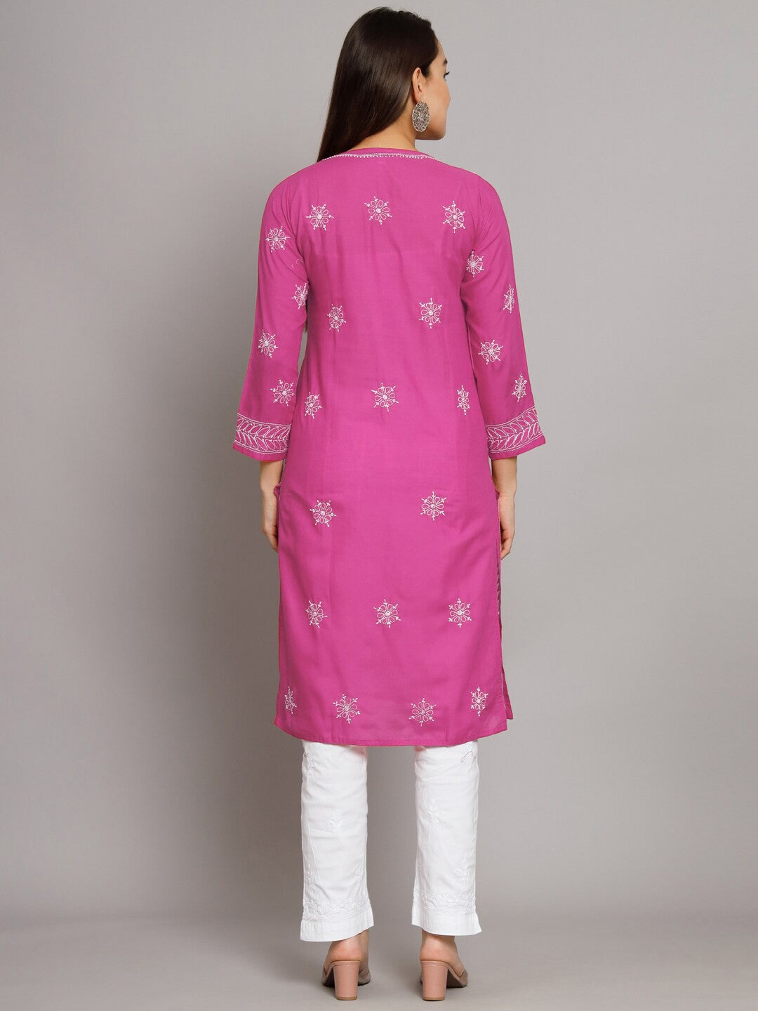 Women Hand Embroidered Cotton Straight Kurta-PC3435