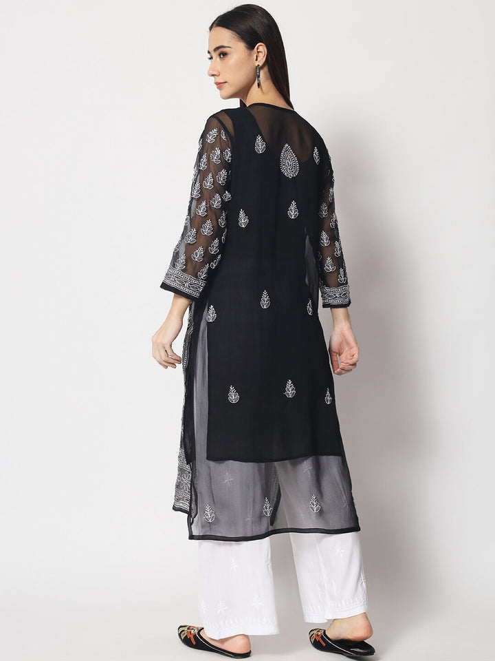 Hand Embroidered Chikankari Georgette Straight Kurta With Matching Slip- PC3594