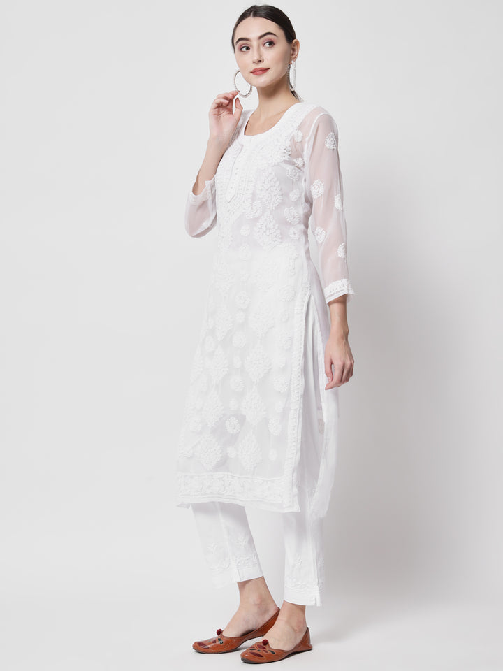 women Hand Embroidered Chikankari Georgette Straight Kurta With Matching Slip- PC3533