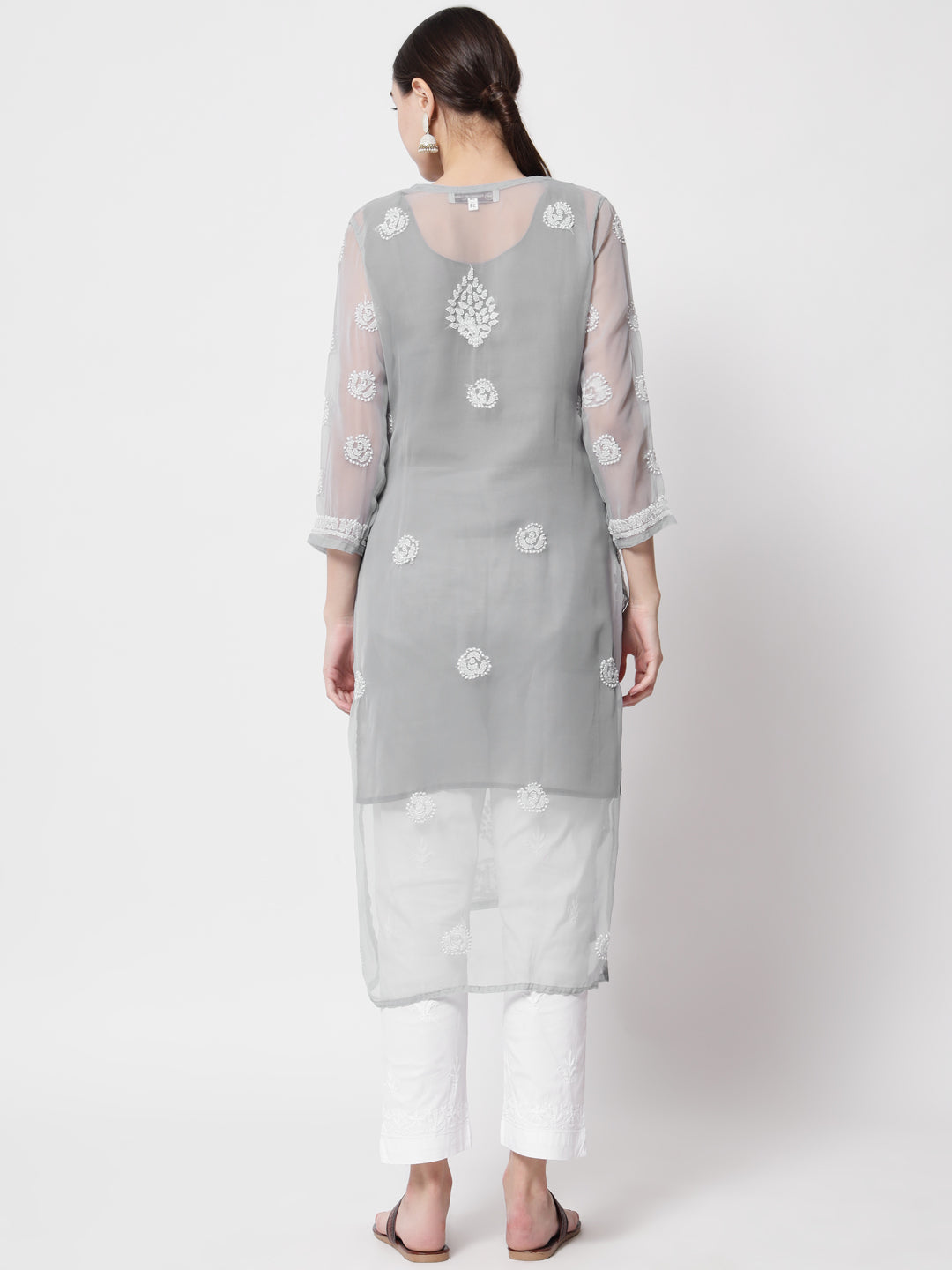 women Hand Embroidered Chikankari Georgette Straight Kurta With Matching Slip- PC3533