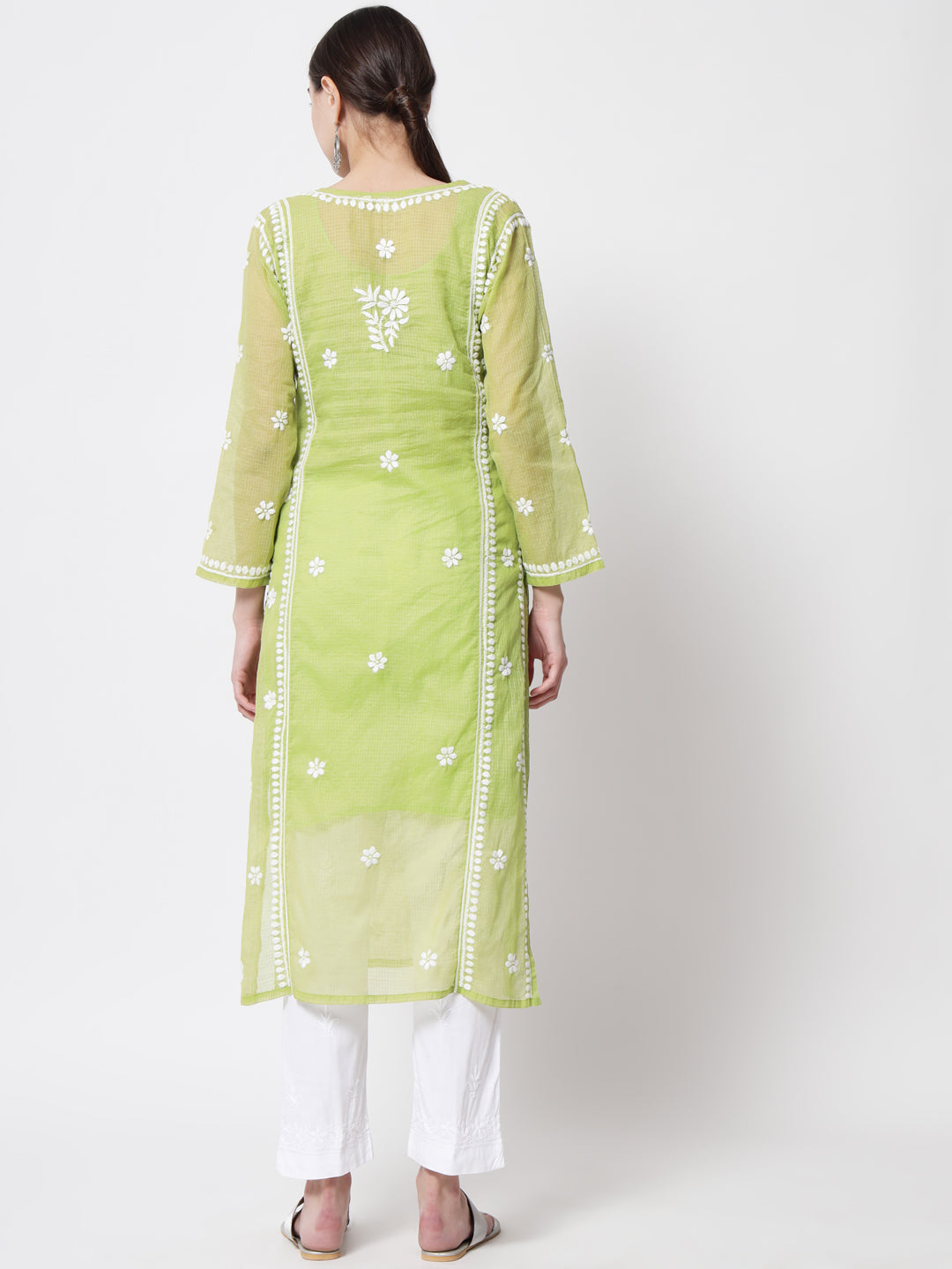 Hand Embroidered Chikankari Kota Cotton straight Kurta with matching Slip- PC3593