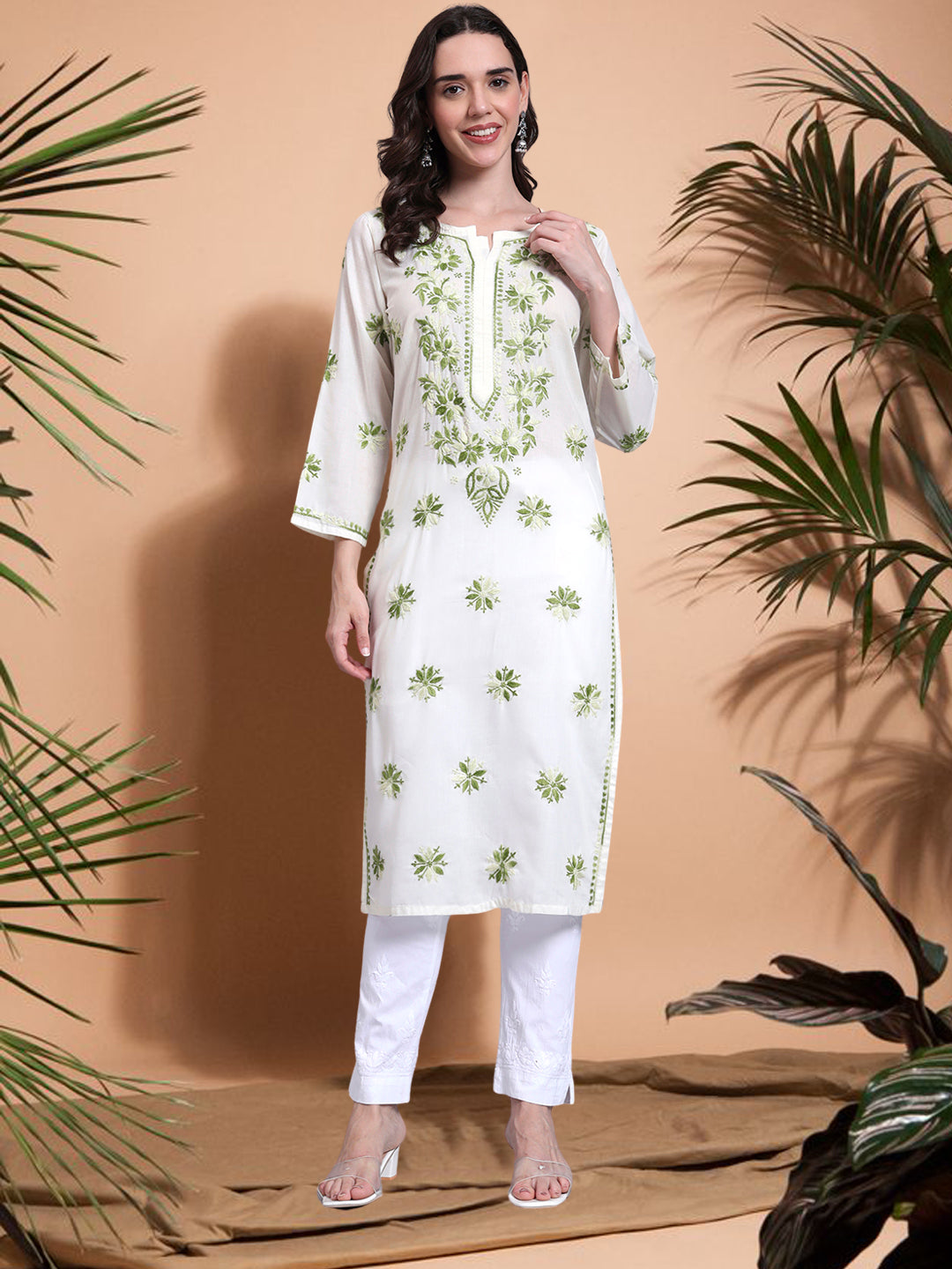 Hand Embroidered Chikankari Mulmul Cotton Straight Kurta- PC4085
