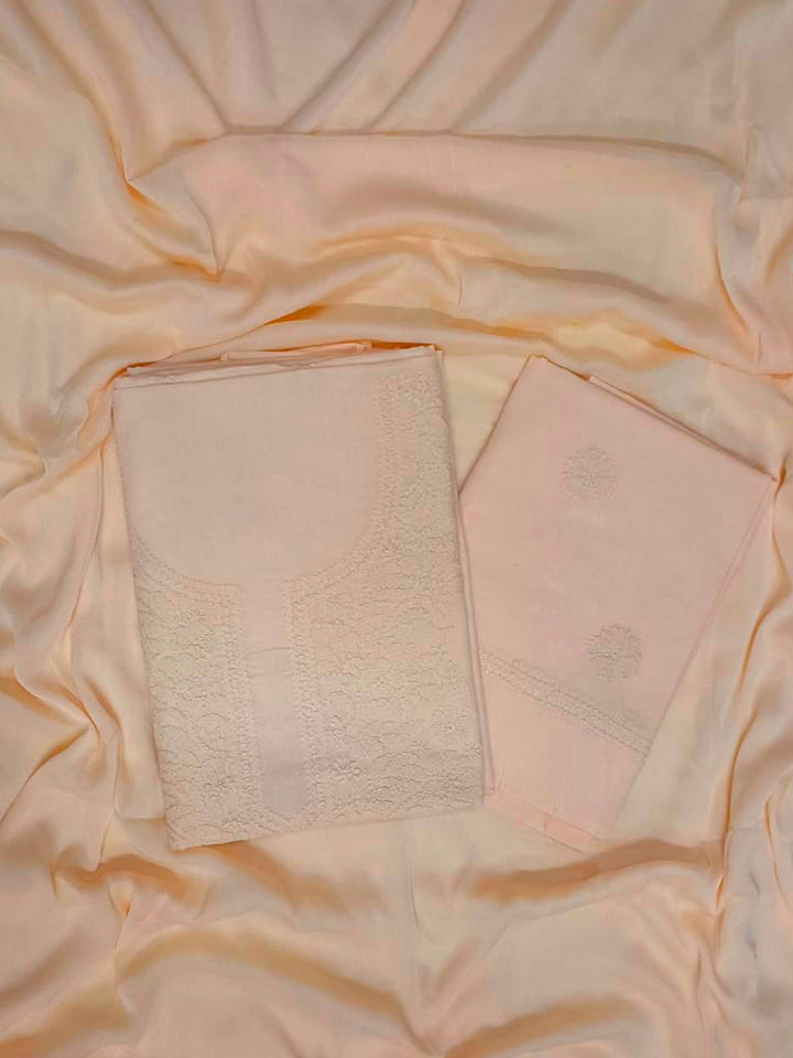 Women Hand Embroidered Cotton Chikankari Dress Material PCSCU00406FS-LIGHTPEACH