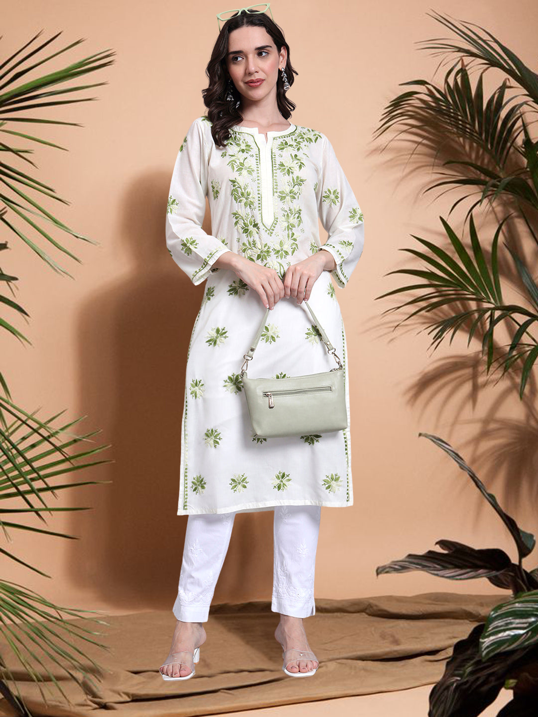 Hand Embroidered Chikankari Mulmul Cotton Straight Kurta- PC4085