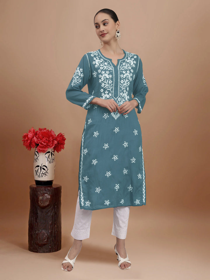 Hand Embroidered Chikankari Modal Straight Kurta- PC4059