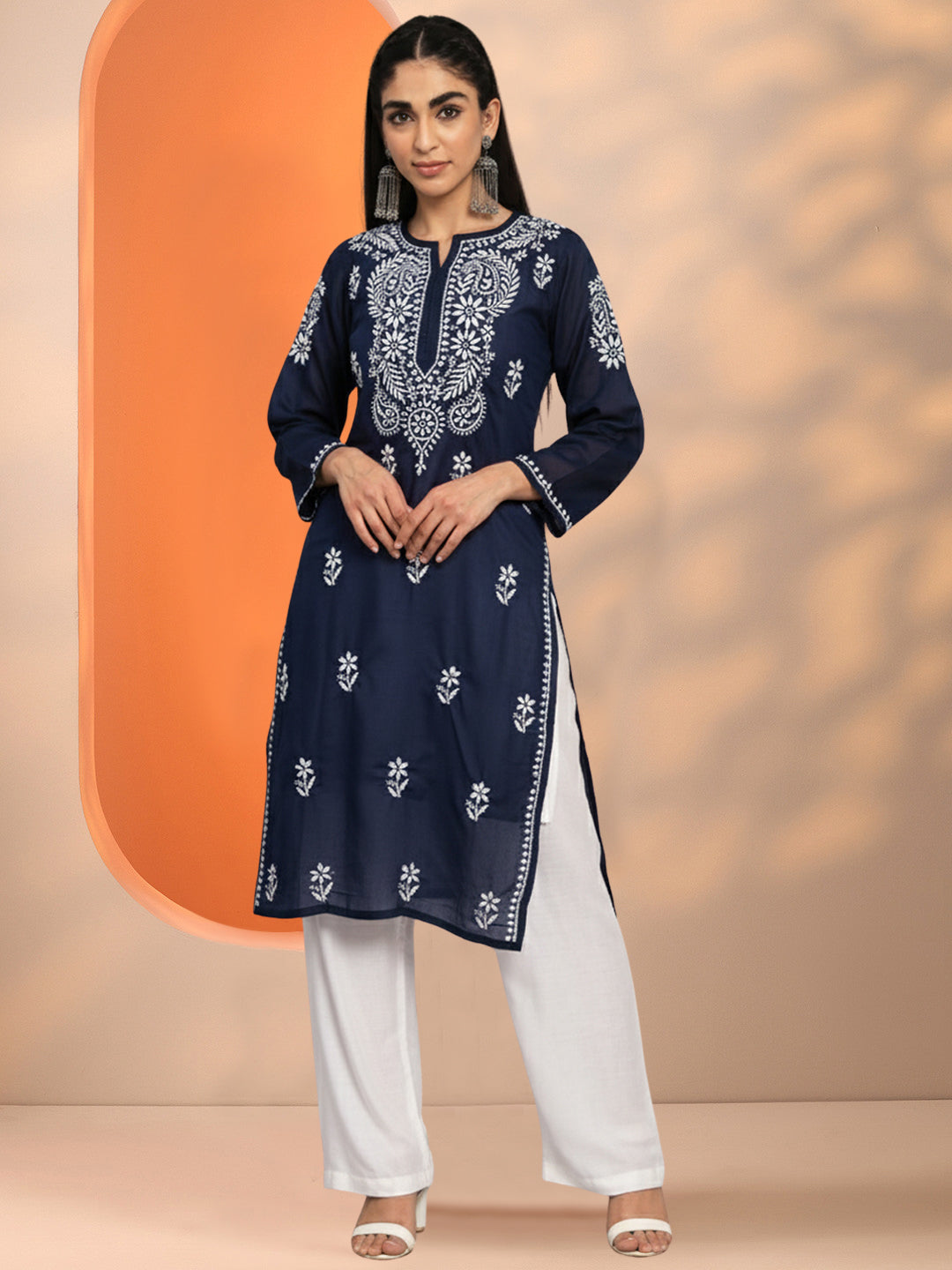 Hand Embroidered Chikankari Cotton Straight Kurta-PC3561