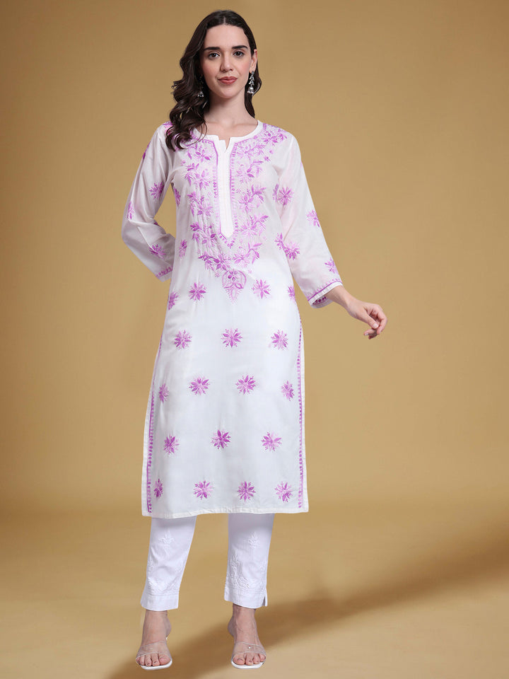 Hand Embroidered Chikankari Mulmul Cotton Straight Kurta- PC4085
