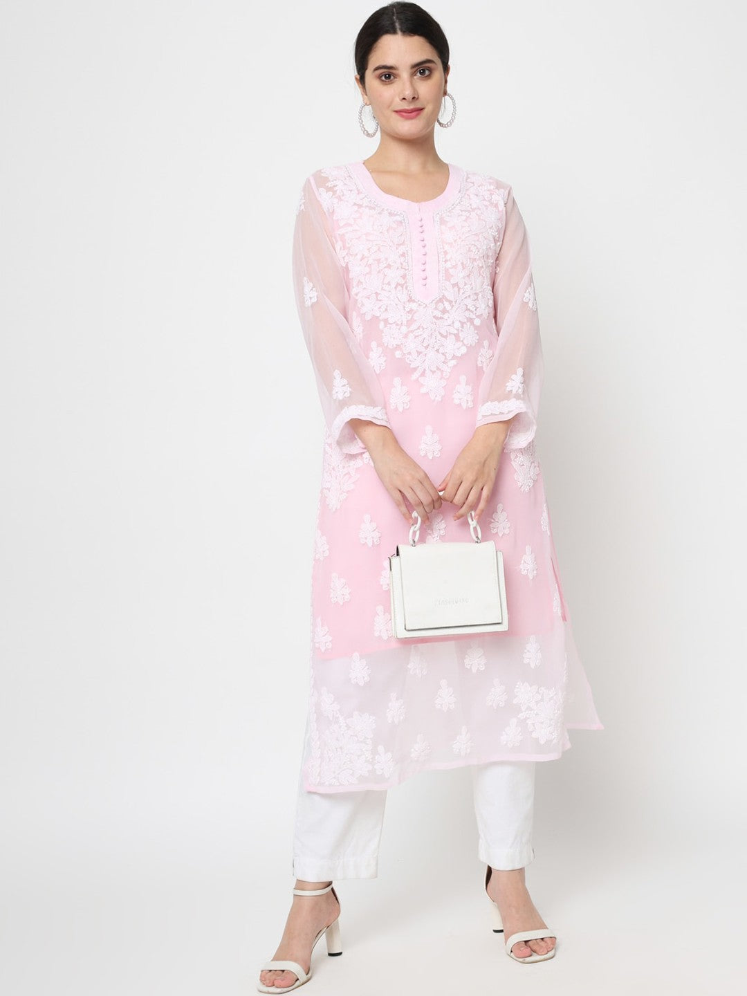 Hand Embroidered Georgette Straight Kurta With Matching Slip-PC3560