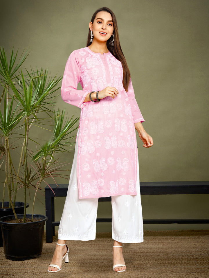 Hand Embroidered Chikankari Cotton Straight Kurta- PC3495