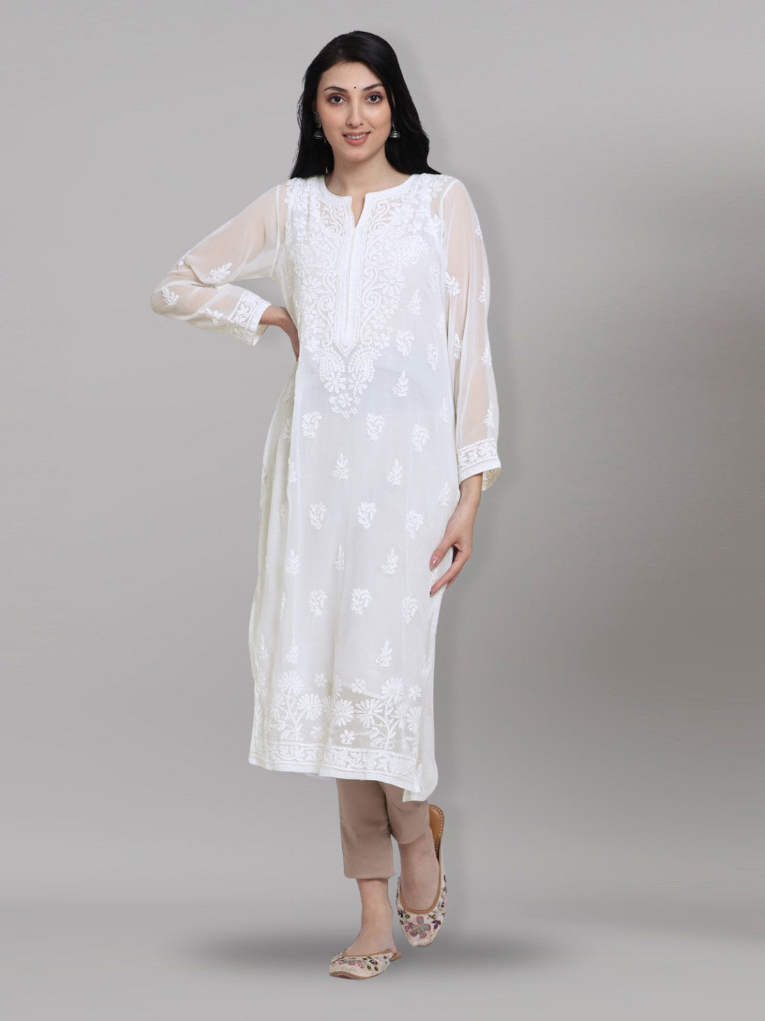 Women Hand Embroidered Chikankari Georgette Straight Kurta with Matching Slip PC3511