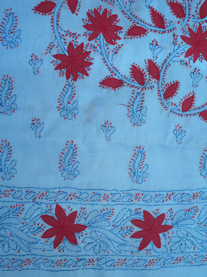 women hand embroidered chikankari cotton dressmaterial PC4120-BLUE32