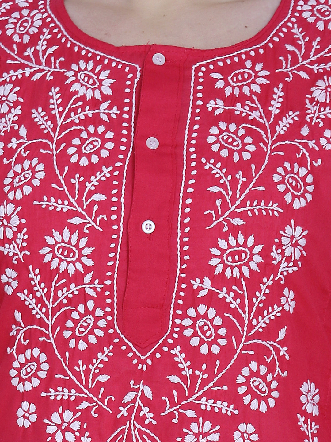 Women Hand Embroidered Chikankari Cotton Kurti-STV115