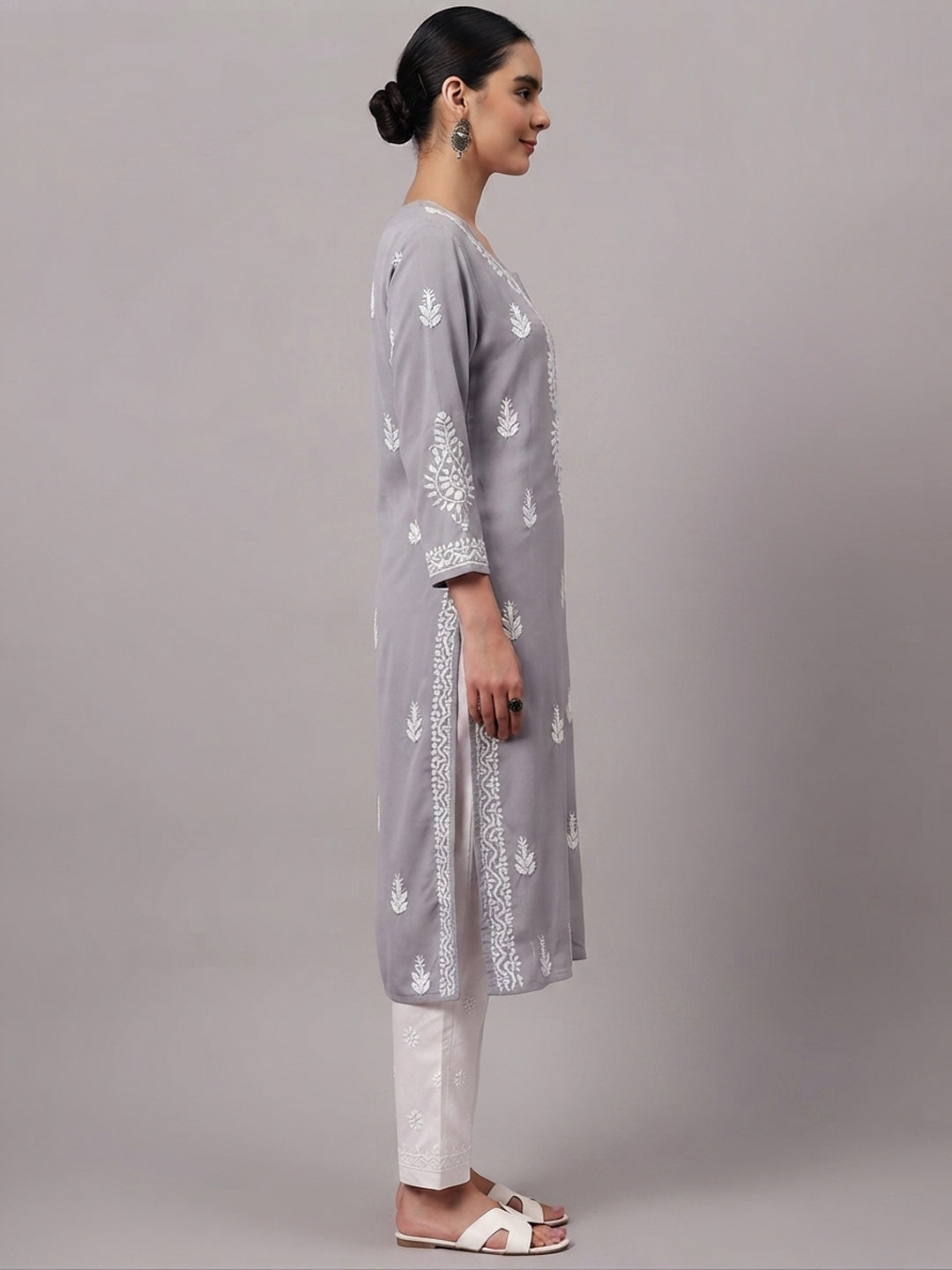 Women Hand Embroidered Chikankari Rayon Kurta PC4076 Grey