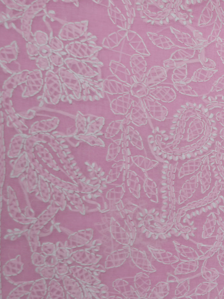 Hand Embroidered Chikankari Cotton Saree PCSAR02 Pink