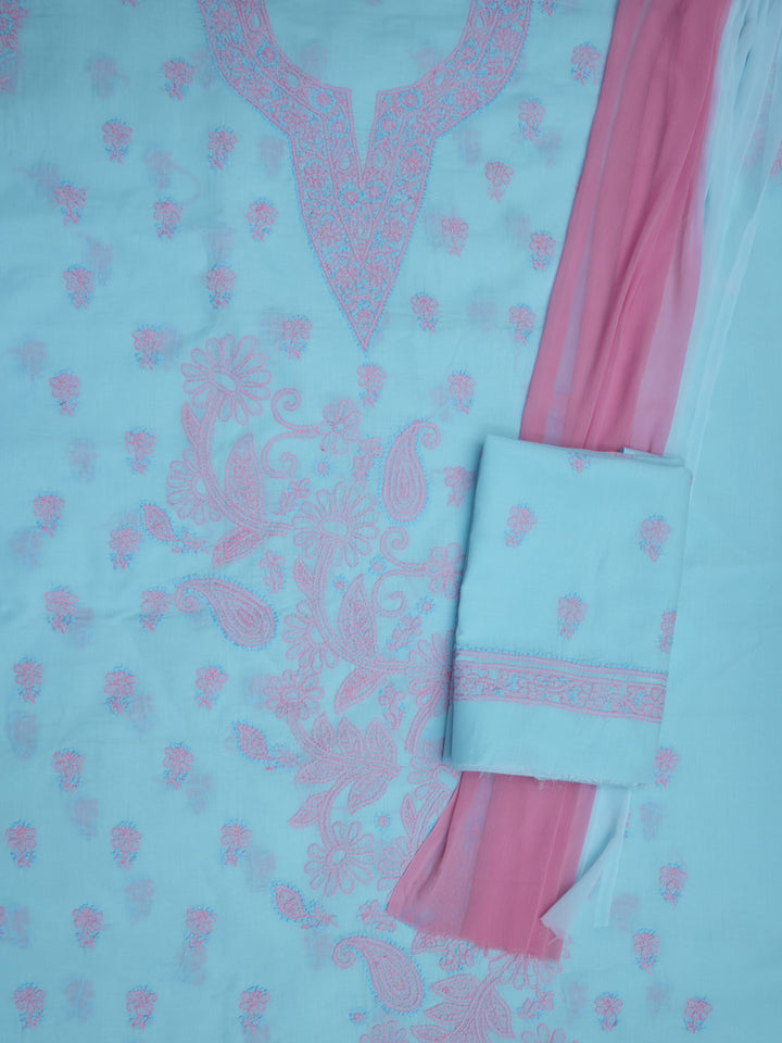 women hand embroidered chikankari cotton dressmaterial PC4120-BLUE16