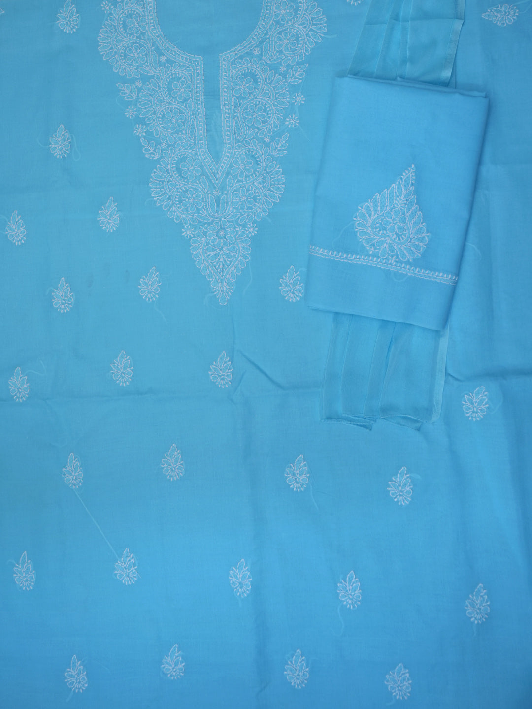 Women Hand Embroidered Cotton Chikankari Dress Material PCSCU00104FS Blue