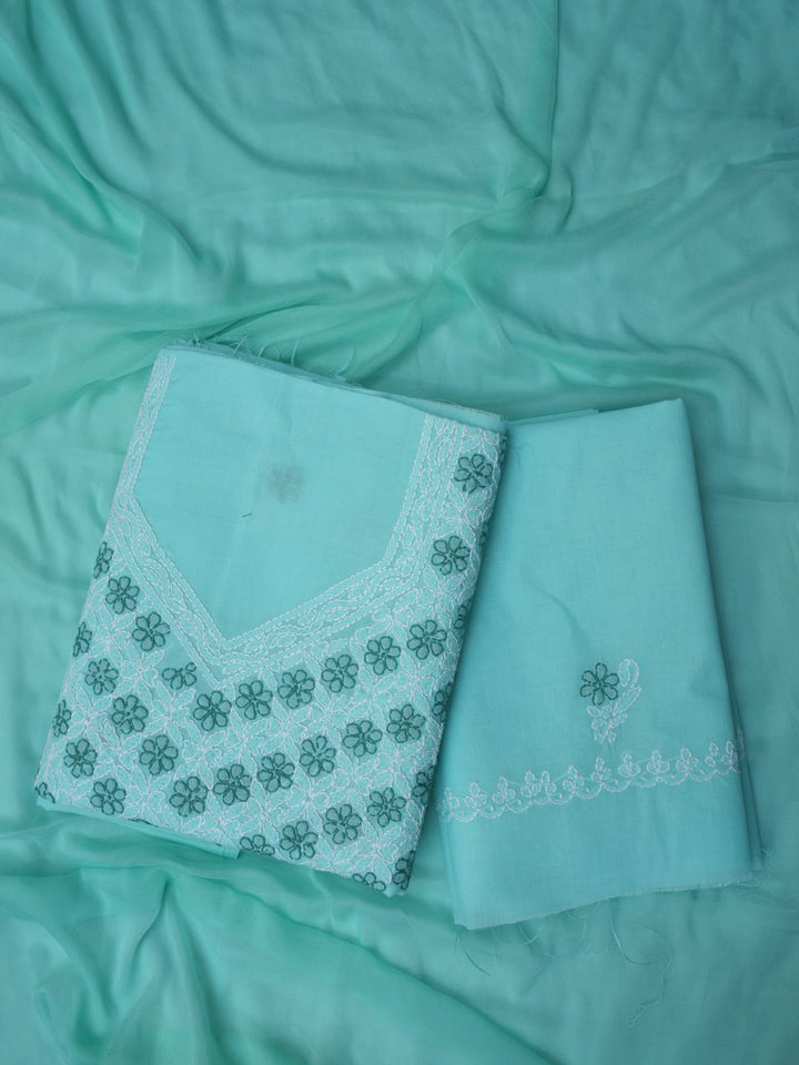 Women Hand Embroidered Chikankari Cotton Dressmaterial PCSCU00102FS-Seagreen