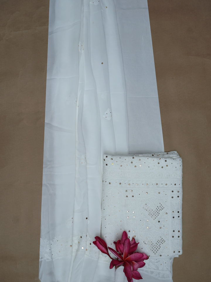 Women Hand Embroidered Chikankari Viscose Georgette Dressmaterial PC4124-WHITE9