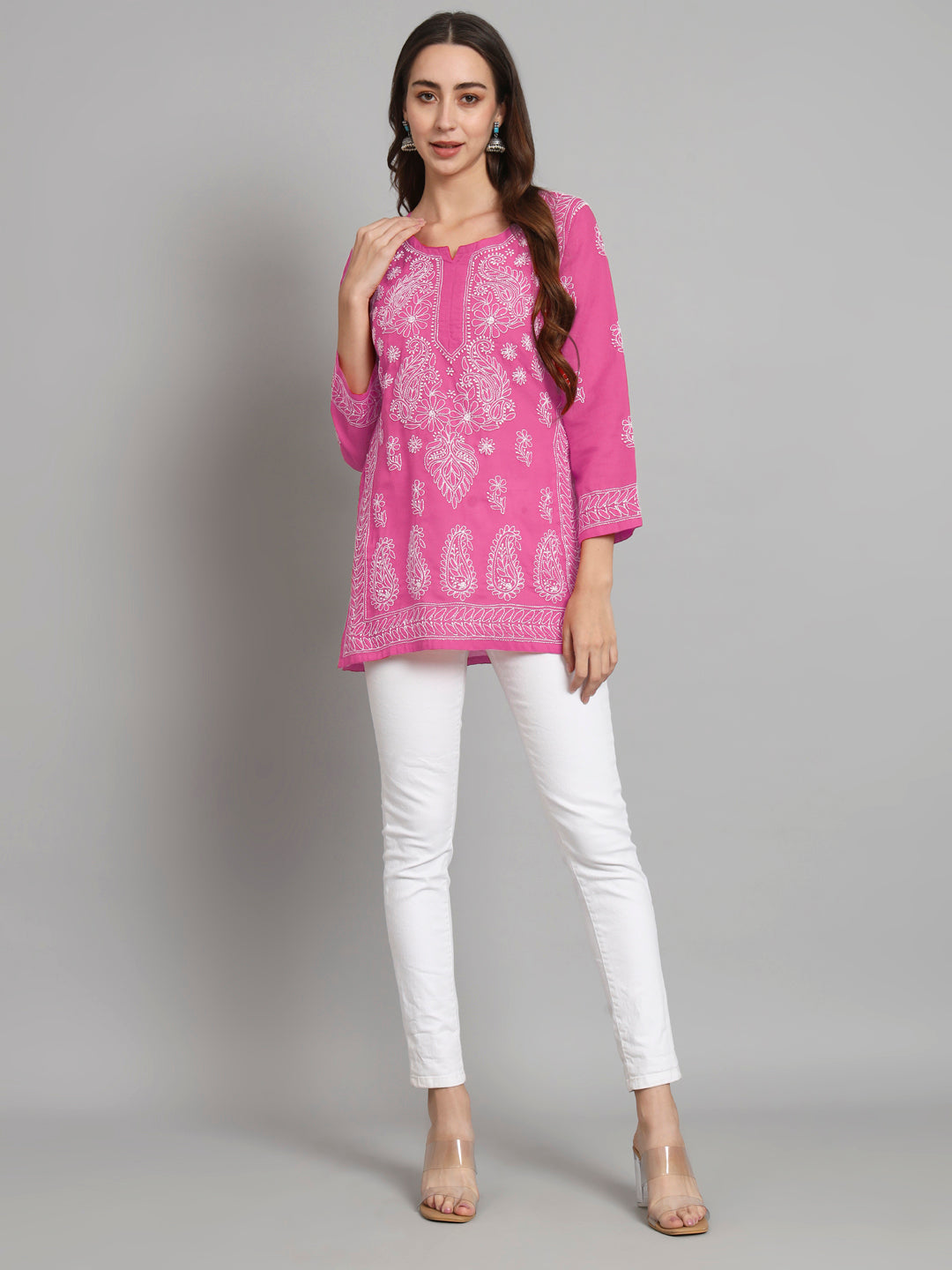 Women Hand Embroidered Chikankari Cotton Kurti PC3595