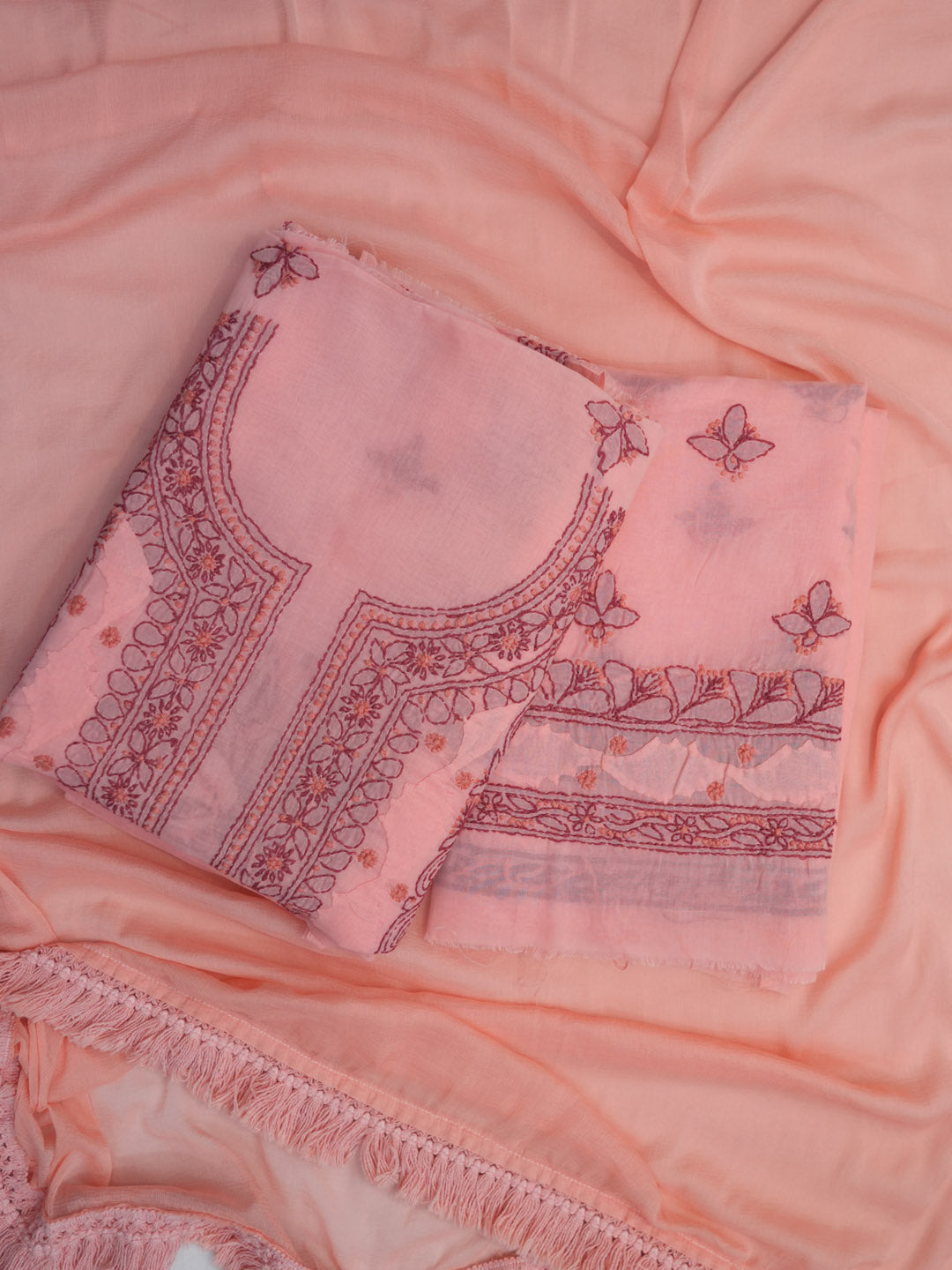Women Hand Embroidered Chikankari Cotton Dressmaterial PC4120-DUSTYROSE