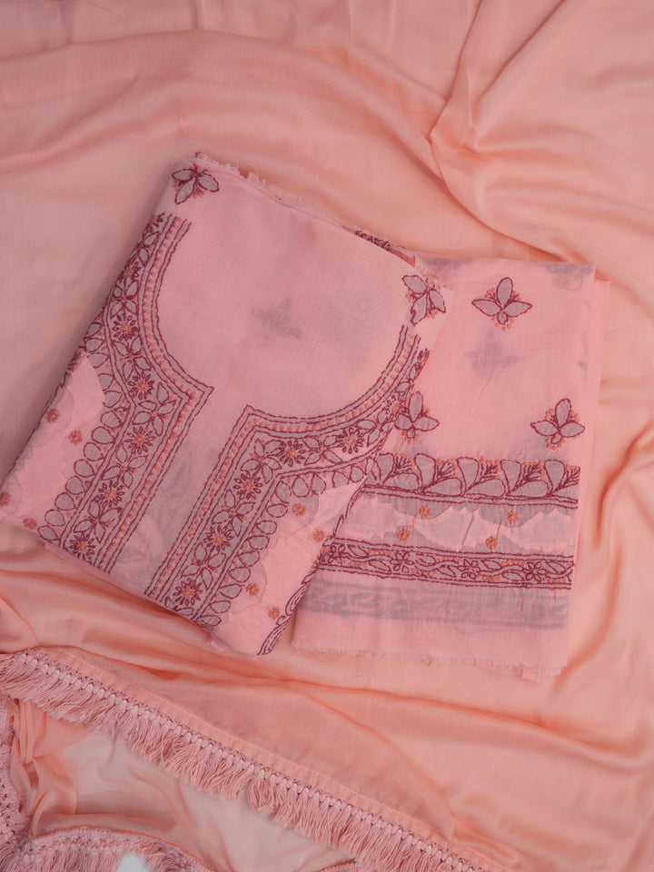 Women Hand Embroidered Chikankari Cotton Dressmaterial PC4120-DUSTYROSE