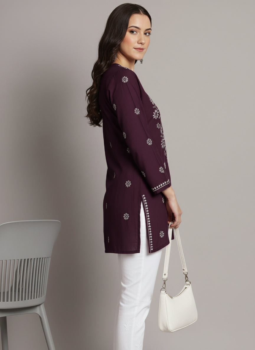 Women Hand Embroidered Chikankari Modal Kurti PC3611 Violet