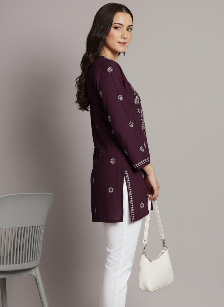 Women Hand Embroidered Chikankari Modal Kurti PC3611 Violet