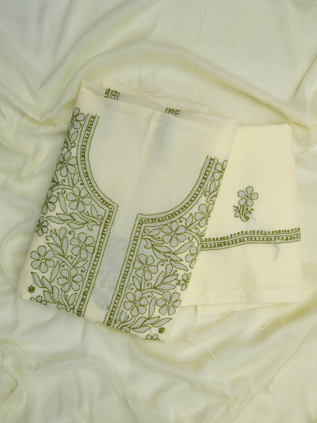 Women Hand Embroidered Cotton Chikankari Dress MaterialPCSCU00406FS-LEMON